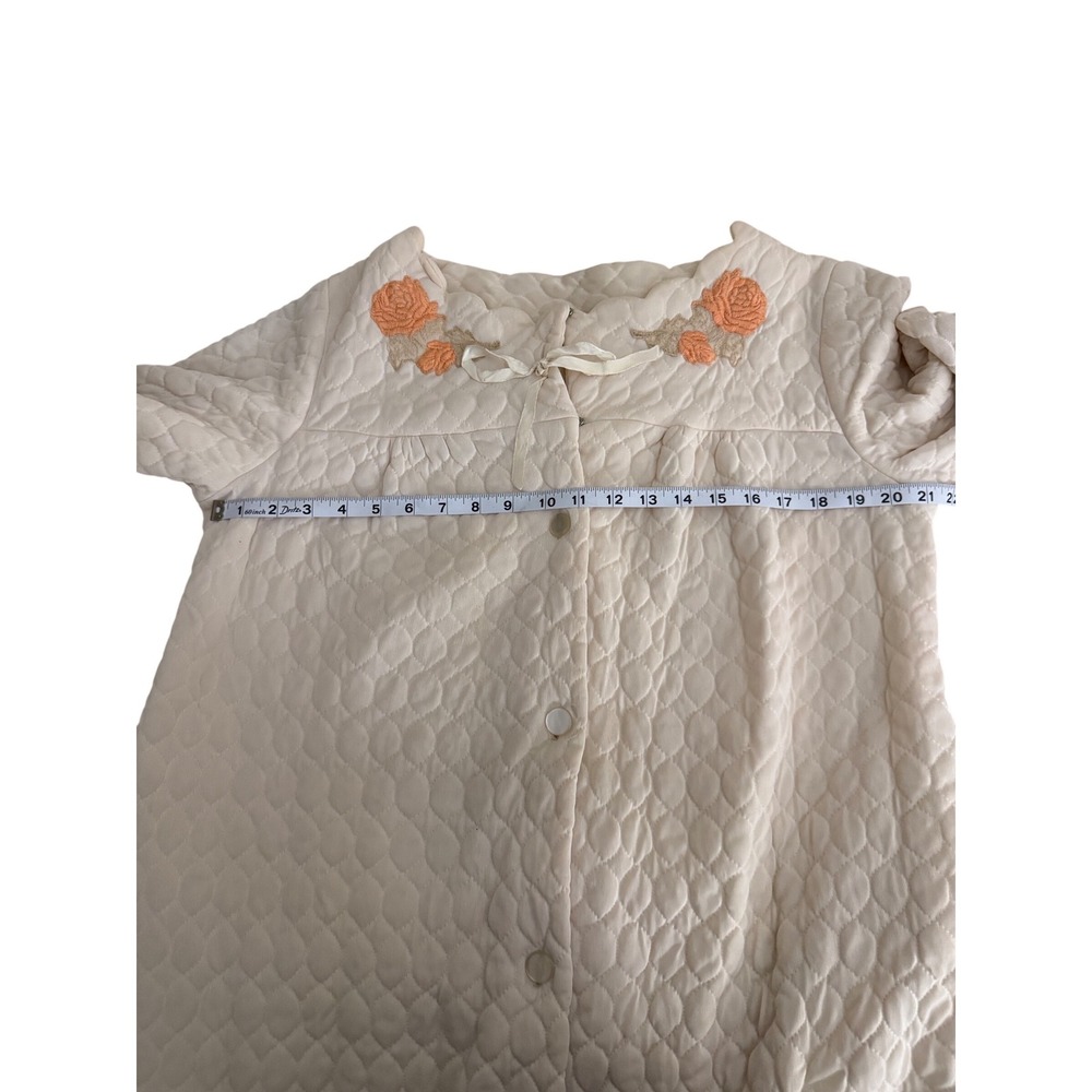 Vintage Quilted Robe Floral Embroidered Cream Long Sleeve Loungewear large - Picture 6 of 7